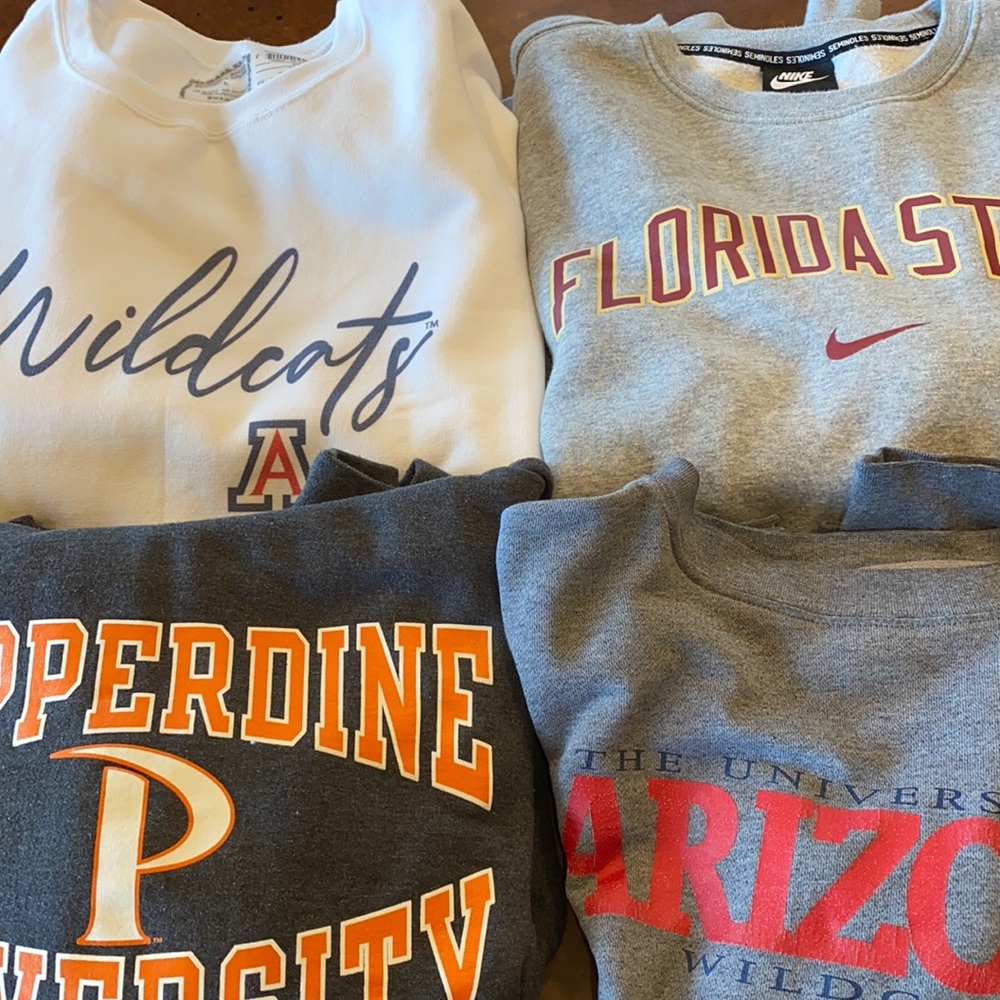 Bundle of college sweatshirts.